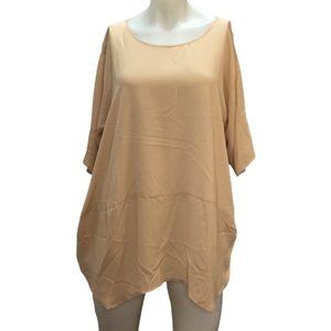 Umgee Women's Nude Oversized Tunic Blouse Short Sleeve Pockets Large